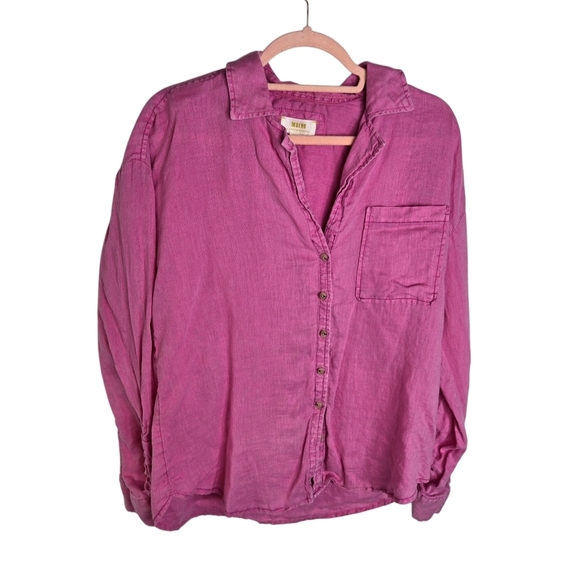 Anthropologie Maeve Pink Linen Button Down Oversized Shirt - Picture 4 of 13